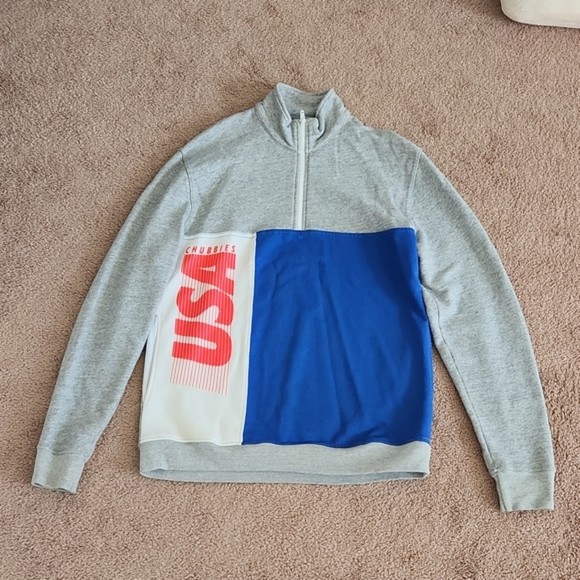 Chubbies Vintage 1/4 Zip USA Sweatshirt Pullover, Gray/Blue/Red/White, Size M - Picture 1 of 5